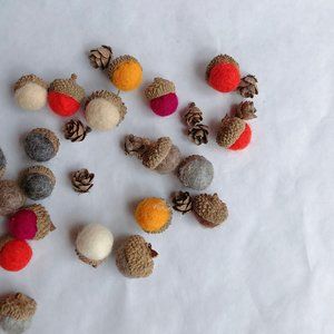 Fall Decor - Wool felt acorn, and tamarack pinecone fall home decor